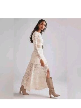 Anthropologie Crochet Maxi Dress Size XLarge Boho Style Long Sleeve